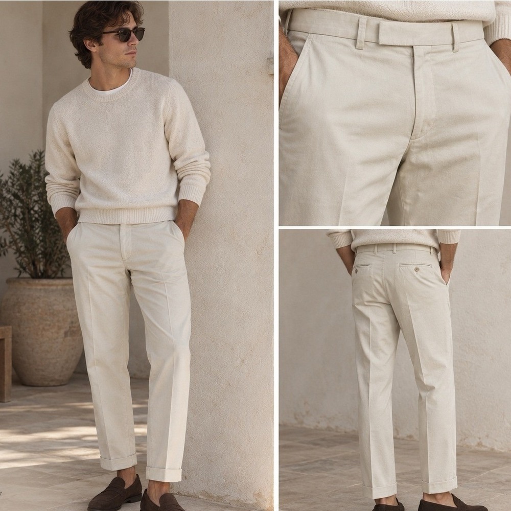 Perry Ellis Mens 38x32(38x27) Linen Blend Cuffed Dress Pants Flat Front Trousers